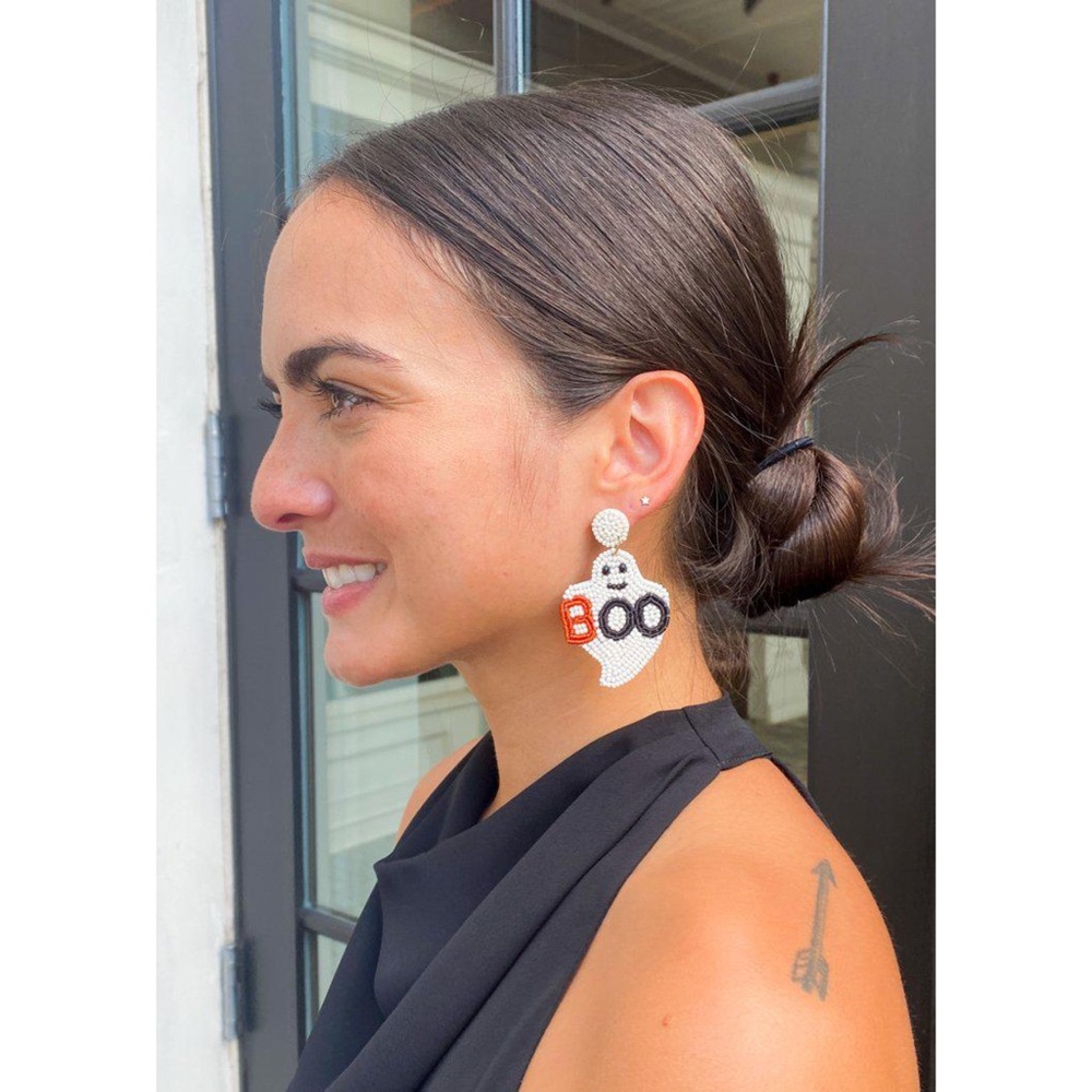 Boo Embroidered Beaded Earrings